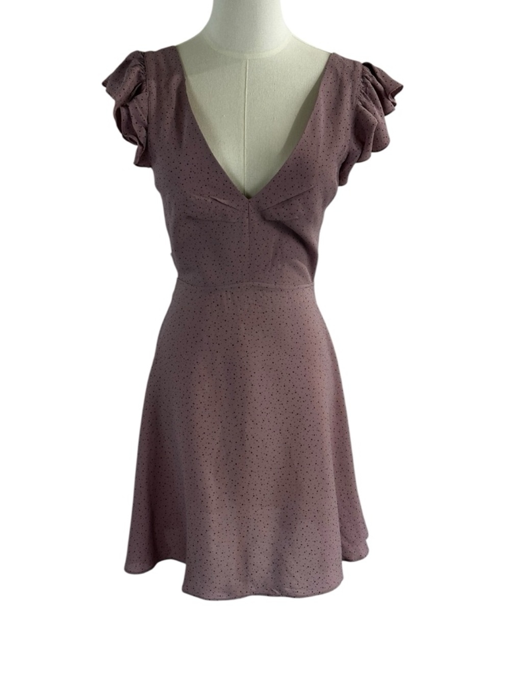 Blue Life Valentina Mini Dress Mauve Polka Dot Open Back Tie Romantic Soft Girl